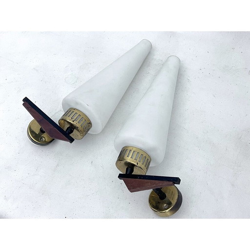 Pair of vintage brass and oplain triplex glass sconces by Stilnovo, Italy 1950