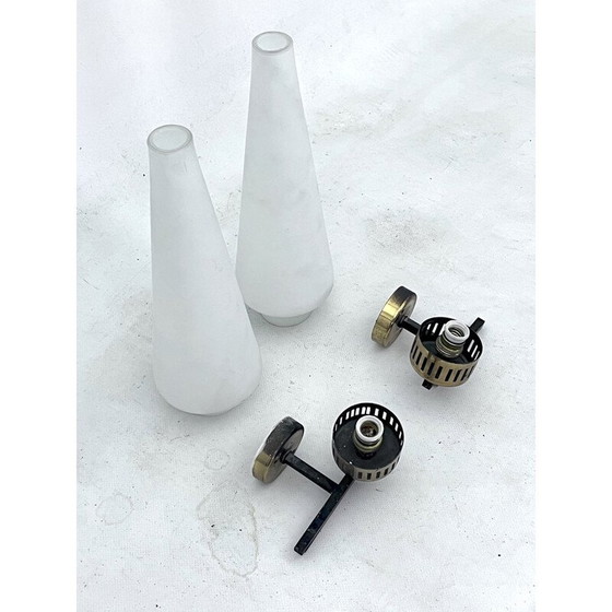 Image 1 of Pair of vintage brass and oplain triplex glass sconces by Stilnovo, Italy 1950