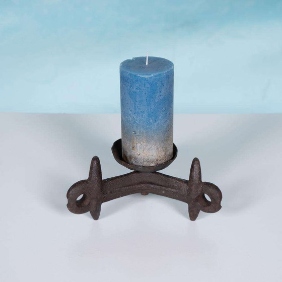 Image 1 of Brutalist metal candle holder, minimalist iron candle holder