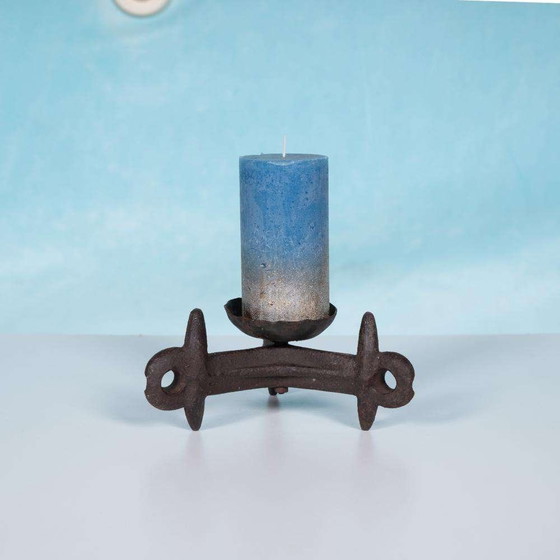 Image 1 of Brutalist metal candle holder, minimalist iron candle holder