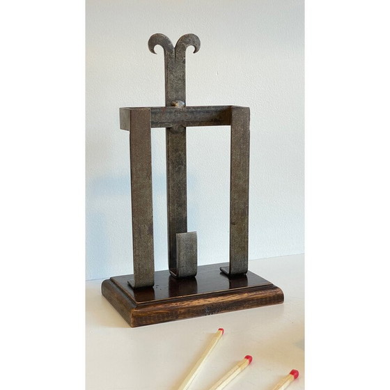 Image 1 of Vintage fireplace accessory in steel and solid wood