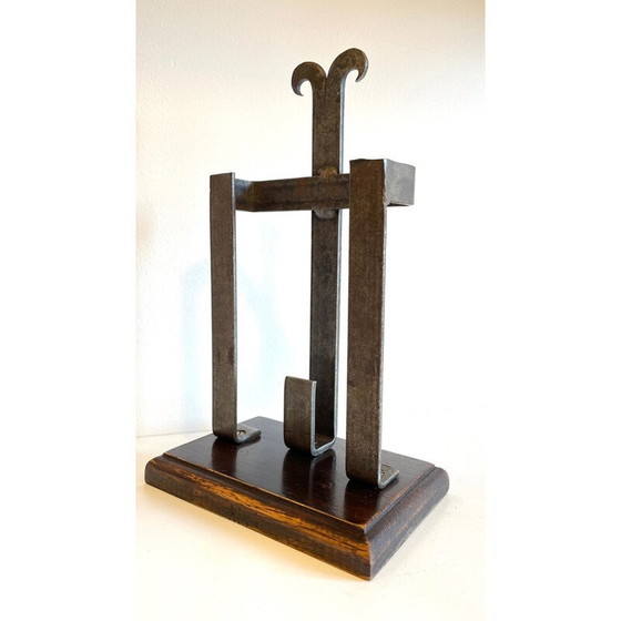 Image 1 of Vintage fireplace accessory in steel and solid wood