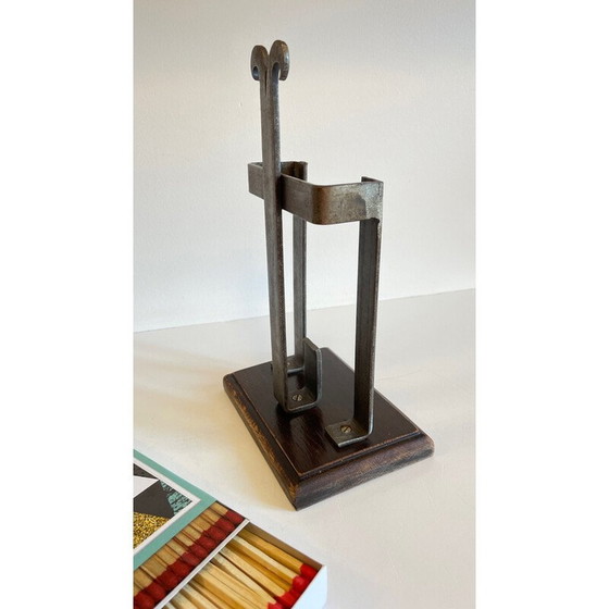 Image 1 of Vintage fireplace accessory in steel and solid wood