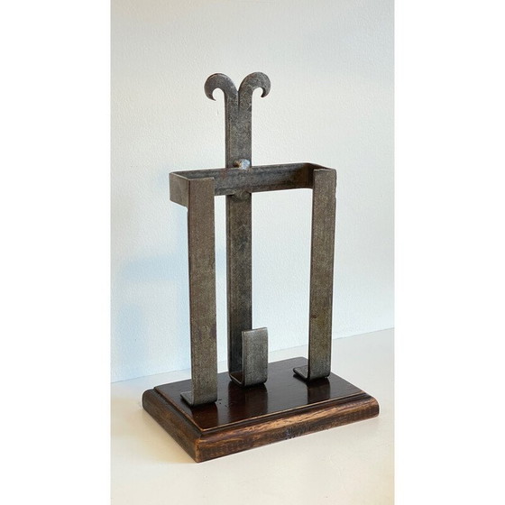 Image 1 of Vintage fireplace accessory in steel and solid wood
