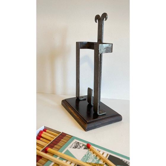 Image 1 of Vintage fireplace accessory in steel and solid wood