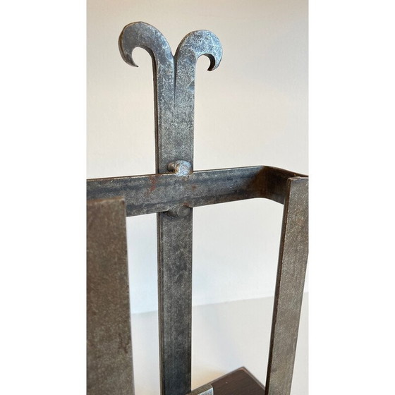 Image 1 of Vintage fireplace accessory in steel and solid wood