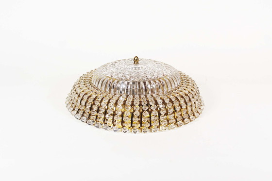 Image 1 of 1X Large Vintage Brass And Glass Flush Mount Light