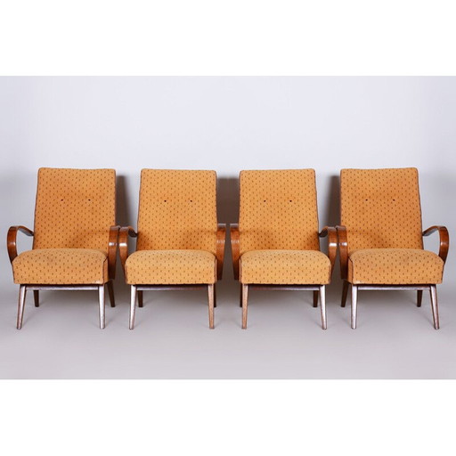 Set of 4 yellow mid century armchairs, 1950s