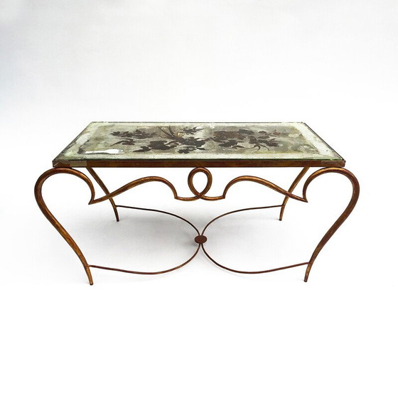 Image 1 of Vintage coffee table in gilded metal by René Drouet - 1940s