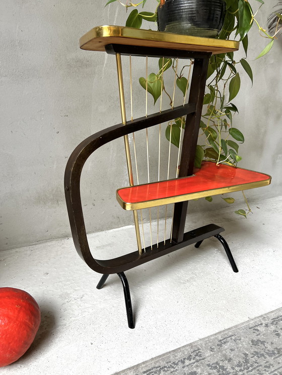 Image 1 of 1950s Plant Table Rockabilly Red Black Gold