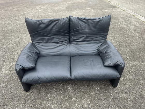 Image 1 of Cassina Maralunga leather sofa black two-seater