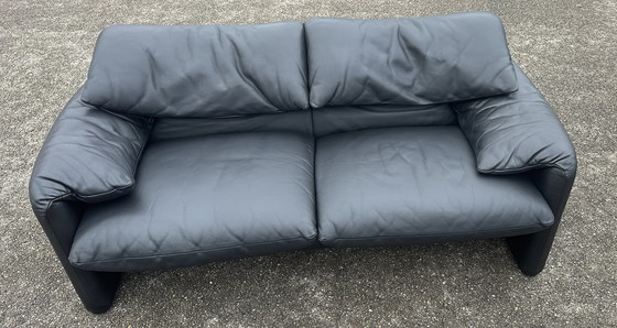 Image 1 of Cassina Maralunga leather sofa black two-seater