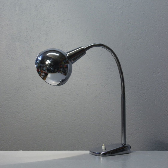 Image 1 of Lampe De Bureau Vintage Chromée Bras Flexible Design France