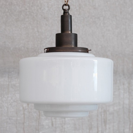 Image 1 of Vintage pendant lamp in opaline glass and brass, France 1950s