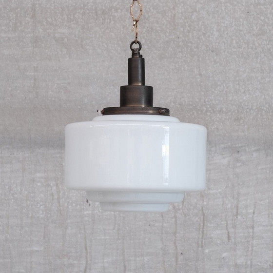 Image 1 of Vintage pendant lamp in opaline glass and brass, France 1950s