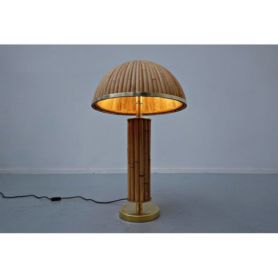 Image 1 of Pair of vintage brass and bamboo table lamps, Italy