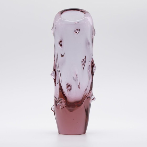 Image 1 of Mid-Century-Modern Miroslav Klinger Glass Vase Alexandrite Nubs Noppenglas H22Cm