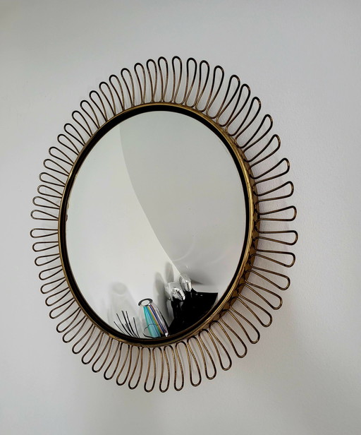 Mid century brass convex mirror Josef Frank, Svenskt, Sweden, 1960s