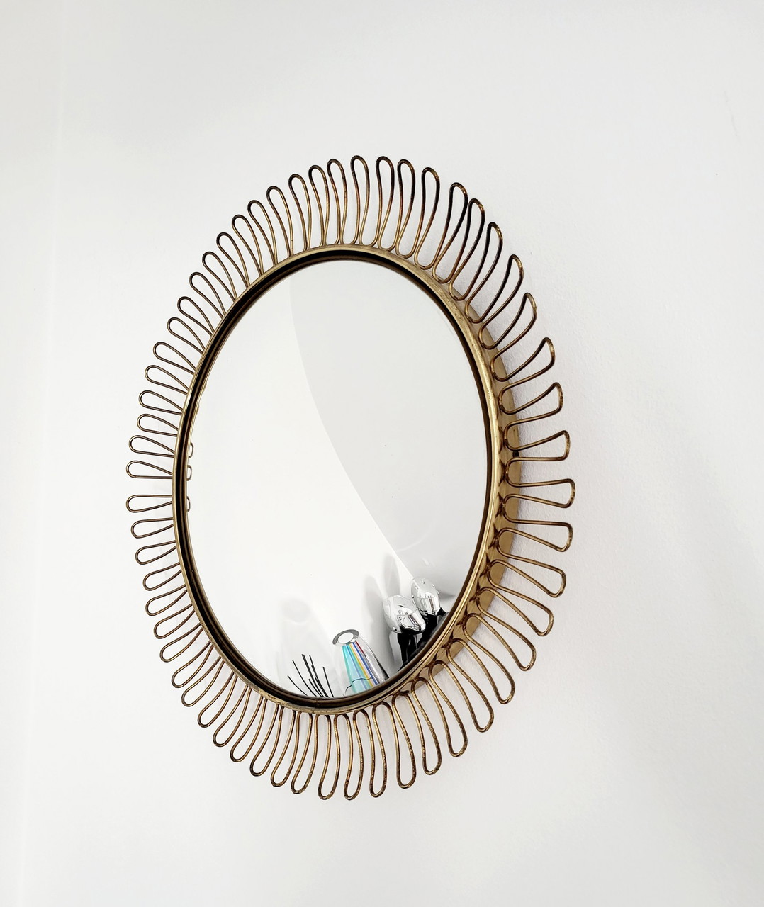Mid century brass convex mirror Josef Frank, Svenskt, Sweden