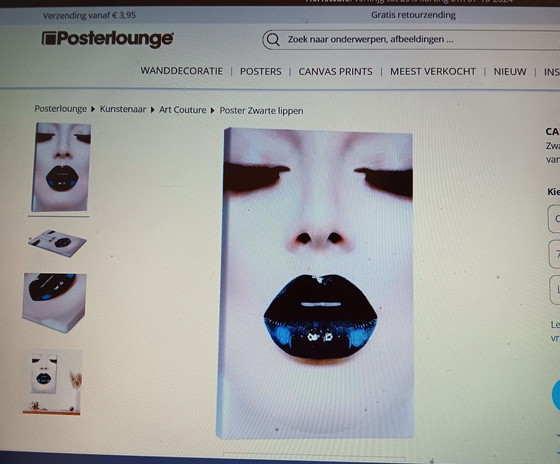 Image 1 of Art Couture Black Lips On Canvas