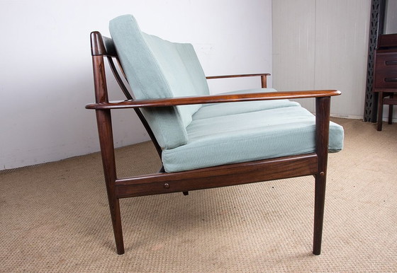 Image 1 of Canapé Danois 3 Places En Palissandre Et Tissu Neuf By Grete Jalk For Poul Jepessen 1960.