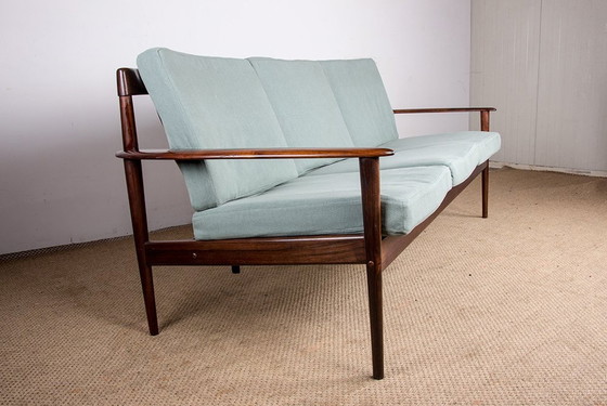 Image 1 of Canapé Danois 3 Places En Palissandre Et Tissu Neuf By Grete Jalk For Poul Jepessen 1960.