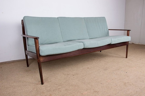 Image 1 of Canapé Danois 3 Places En Palissandre Et Tissu Neuf By Grete Jalk For Poul Jepessen 1960.