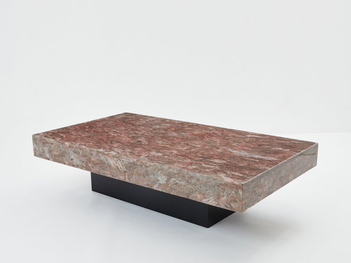 Mesa de centro italiana de alabastro cristalino rosa, finales de la década de 1970 