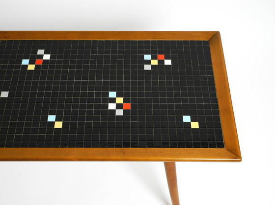 Image 1 of Beautiful Long Mid Century Walnut Wood Coffee Table With A Mosaic Surface