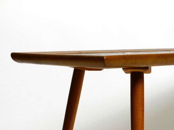 Image 1 of Beautiful Long Mid Century Walnut Wood Coffee Table With A Mosaic Surface