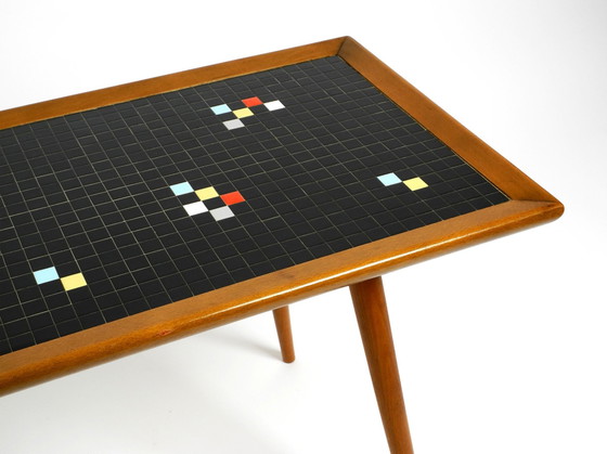 Image 1 of Beautiful Long Mid Century Walnut Wood Coffee Table With A Mosaic Surface