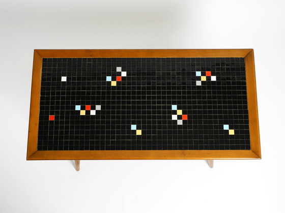 Image 1 of Beautiful Long Mid Century Walnut Wood Coffee Table With A Mosaic Surface