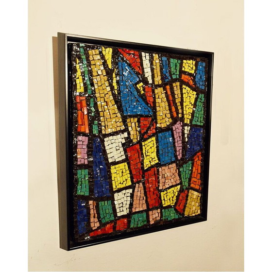 Image 1 of Vintage glass mosaic wall panel with wooden frame, Italy 1960