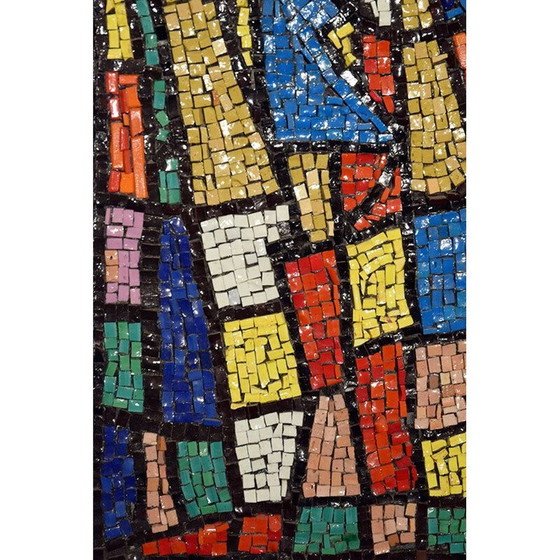 Image 1 of Vintage glass mosaic wall panel with wooden frame, Italy 1960
