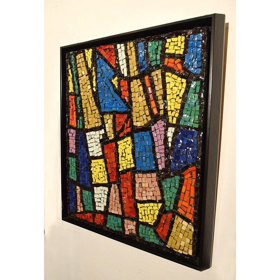Image 1 of Vintage glass mosaic wall panel with wooden frame, Italy 1960
