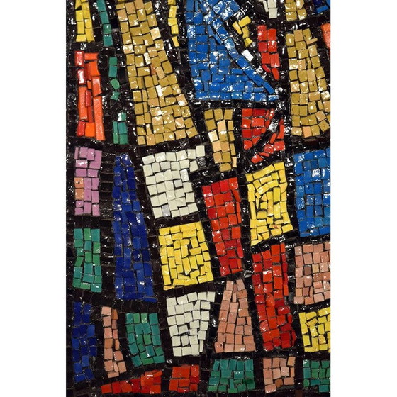 Image 1 of Vintage glass mosaic wall panel with wooden frame, Italy 1960