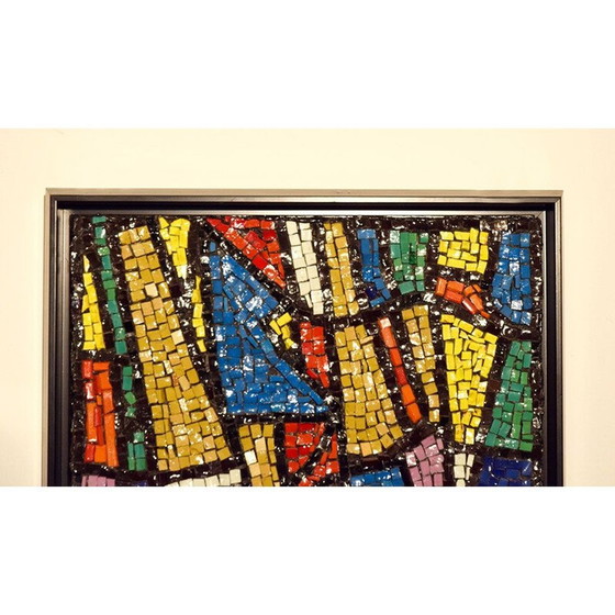 Image 1 of Vintage glass mosaic wall panel with wooden frame, Italy 1960