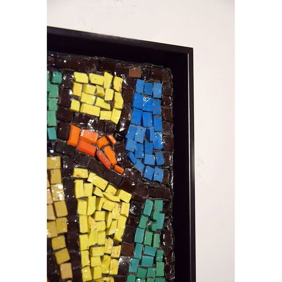 Image 1 of Vintage glass mosaic wall panel with wooden frame, Italy 1960
