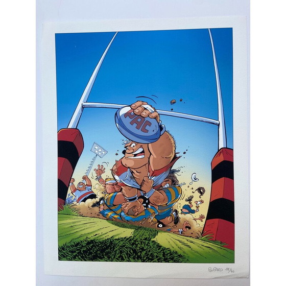 Image 1 of Vintage rugbymen lithograph by Poupard
