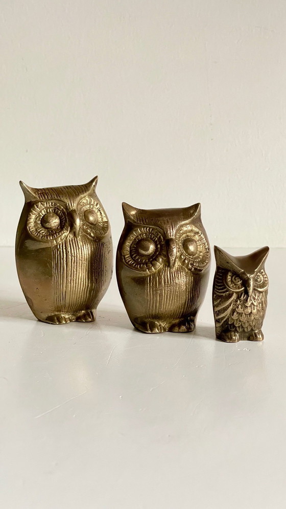 Image 1 of Owl Family Vintage Brass