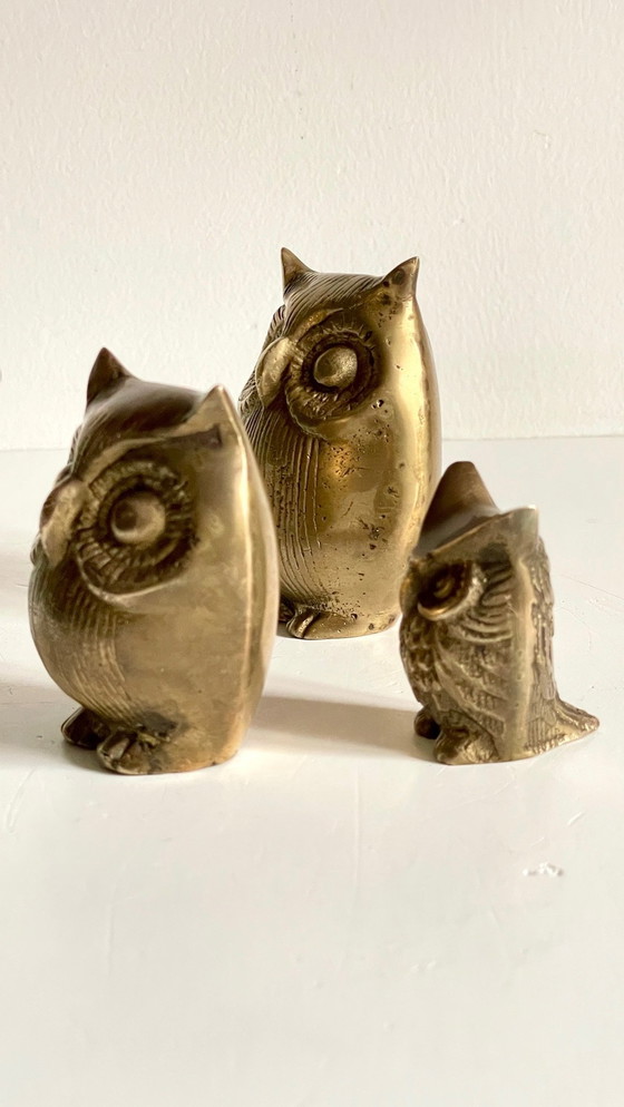 Image 1 of Owl Family Vintage Brass