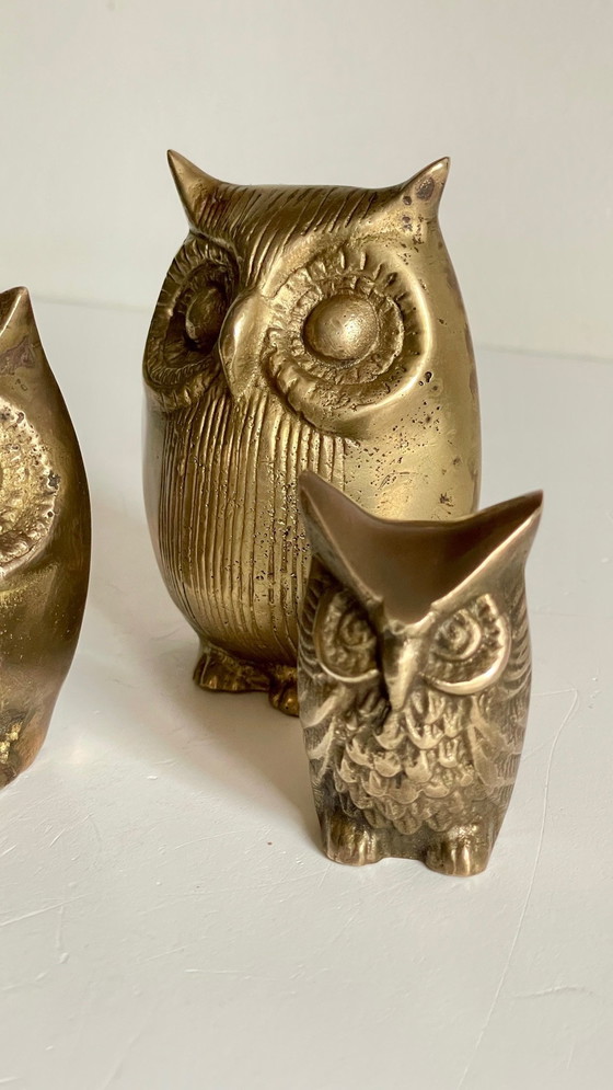 Image 1 of Owl Family Vintage Brass