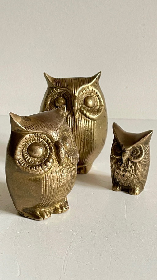 Owl Family Vintage Brass