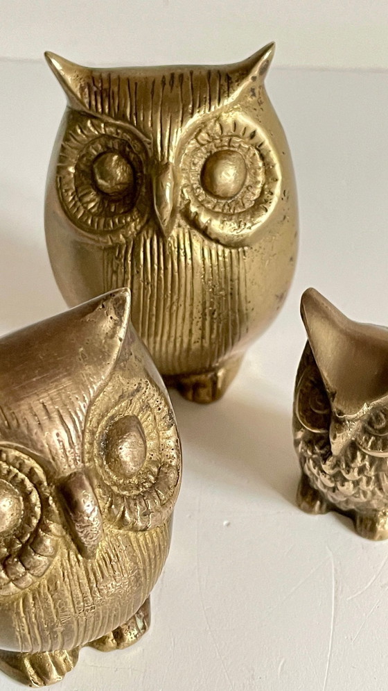 Image 1 of Owl Family Vintage Brass