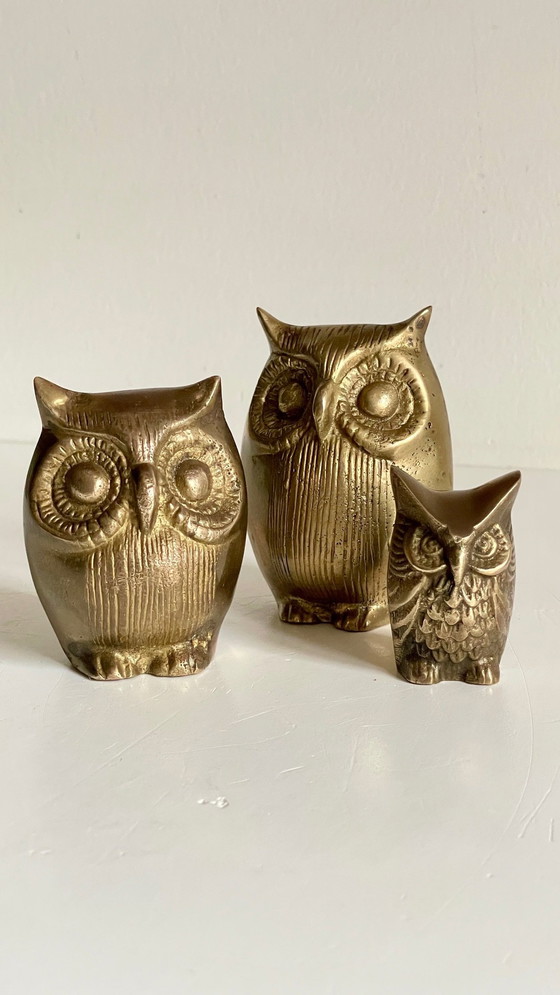 Image 1 of Owl Family Vintage Brass