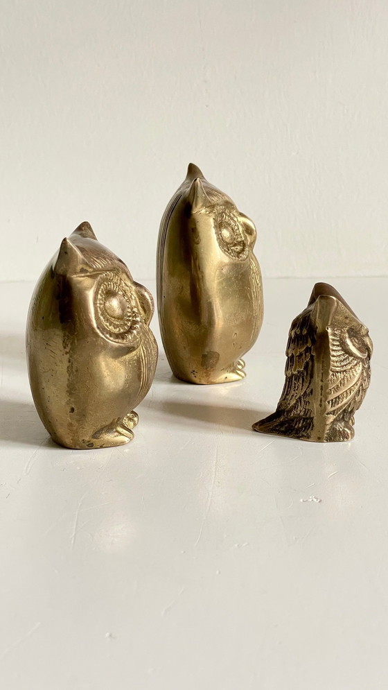 Image 1 of Owl Family Vintage Brass