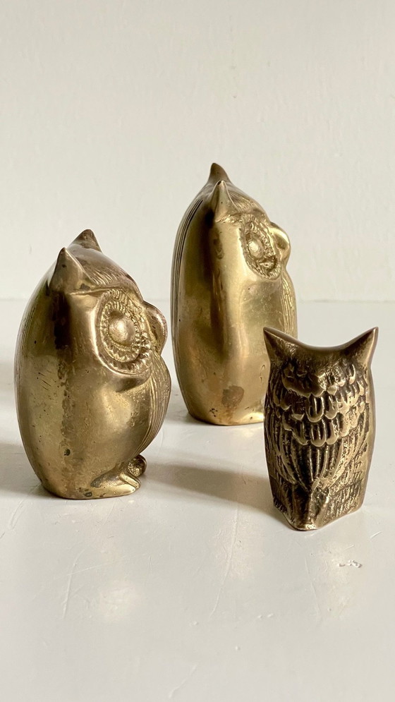 Image 1 of Owl Family Vintage Brass