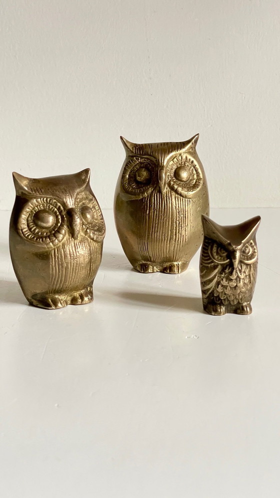 Image 1 of Owl Family Vintage Brass