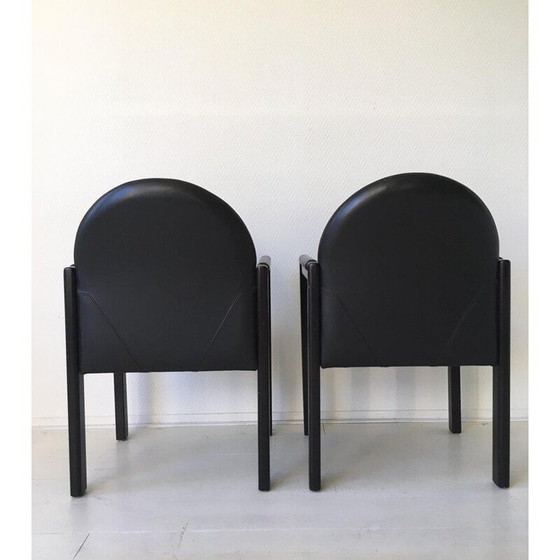 Image 1 of Vintage armchair black leather and wood by Bulo Belgium 1980s