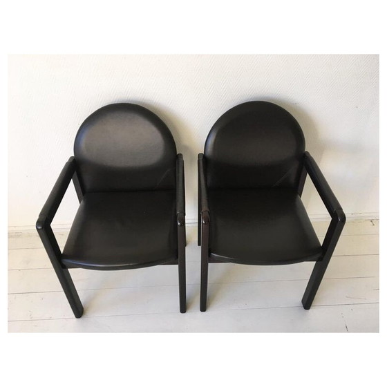 Image 1 of Vintage armchair black leather and wood by Bulo Belgium 1980s